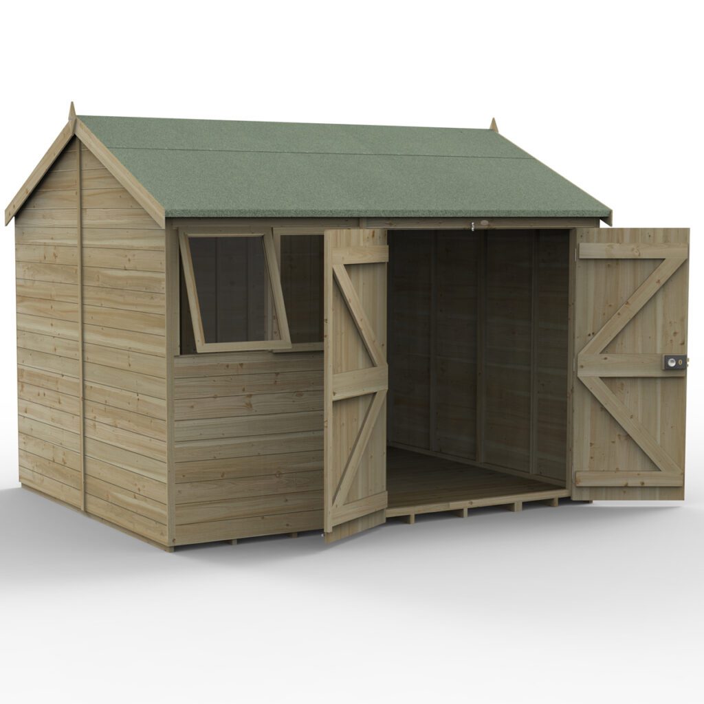 Timberdale 10×8 Reverse Apex Shed – Double Door with Installation 5013053189009 2
